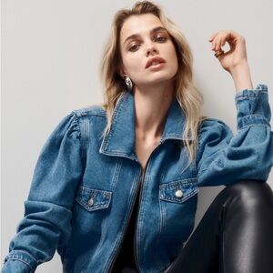 NWOT Anthropologie Maeve Puff-Sleeve Denim Bomber Jacket